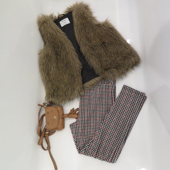 NEXT UK - Girls brown checked leggings - Picture 2 of 8